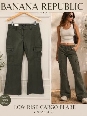 NWT Banana Republic Low Rise Cargo Flare Pants Green Size 4